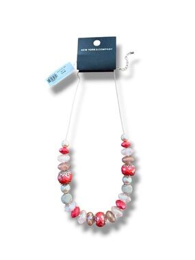 New York & Company Coral Beaded Statement Necklace Gold Tone Multicolor NWT